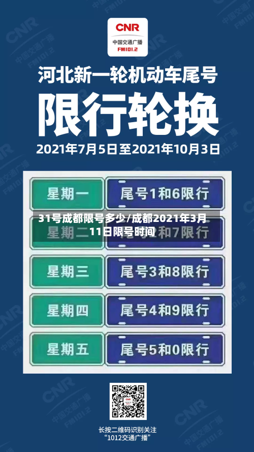 31号成都限号多少/成都2021年3月11日限号时间-第2张图片